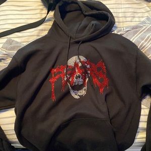 personal fears rhinestone hoodie, medium, black and red